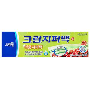 크린랩 크린 이중지퍼백 대(25cmX30cm) 20매 지퍼봉투 일회용봉투 알뜰 크린지퍼백 밀폐 주방용품