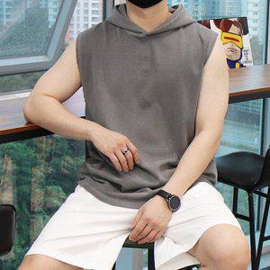 [우기브로]WMG 남자 빅사이즈 피그먼트 특양면 후드 민소매 나시