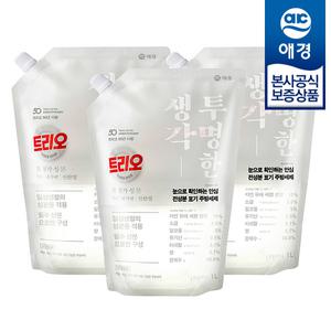 [애경] 트리오 투명한생각 주방세제 리필 1L x3개