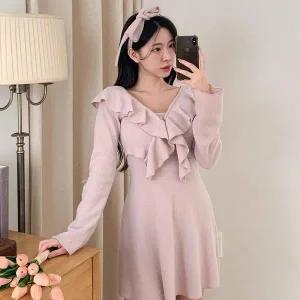 [하프클럽/]여성 V넥 프릴 카디건 미니원피스 탱크 세트