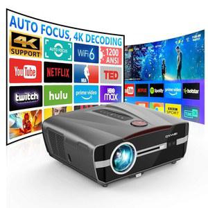 스마트 4K 프로젝터 자동 포커스 HDR WiFi 블루투스 HDMI, NFC 및 WiFi6 화면 캐스트 미러링, LED 울트라 HD 일광 하이 루멘 1200 ANSI, 천장 홈 시어터 영화 게이밍 TV 실내 실외용