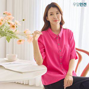 [우일인견] 화사한 컬러포인트 러프윈드 스티치 인견 블라우스