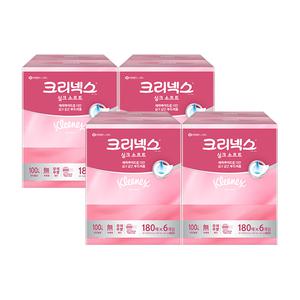 크리넥스 실크소프트 미용 각티슈, 180매, 6입, 4개