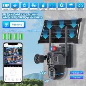 태양광 CCTV 8MP WiFi 태양 전지 패널 전원 360도 무선 감시 PTZ 카메라 4K V380 Pro 야외 보안