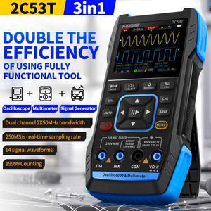 FNIRSI 2C53T 듀얼 채널 오실로스코프 50MHz 대역폭 속도 DDS 400V 전압 신호 발생기 19999 멀티미터 계산