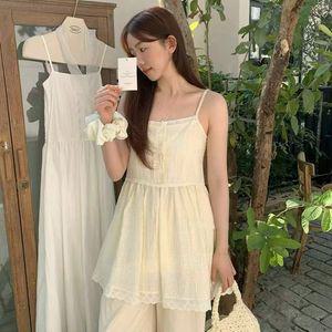 여성 레이스 민소매 뷔스티에 여름 셔링 나시 원피스