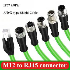 MALE M12 커넥터 이더넷 어댑터 직각 케이블 엘보 RJ45 실드 코딩 FEMALE 산업용 드래그 체인 8PIN