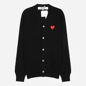 꼼데가르송 5S AX N008 051 1 레드 하트 니트 브이넥 가디건 블랙