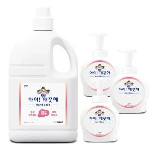 아이깨끗해 리필 대용량 핸드워시 4L+펌프용기490ml3개 거품비누 버블 핸드솝 손세정제