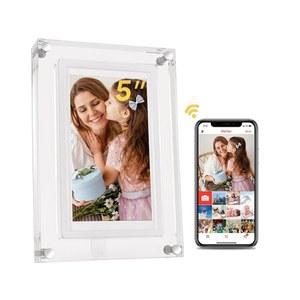 DS-4E AMABOO 5인치 아크릴 디지털 액자, WiFi 스마트 32GB 대용량 HD IPS 터치스크린, 자동 회전 사진/비디오, 어디서나 Framo 앱을 통해 즉시 사진/비디오 공유