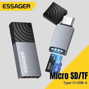 Essager 고속 카드 리더 C타입 USB20 에서 마이크로 SD TF 메모리 장치 휴대폰 노트북 액세서리 2 in 1
