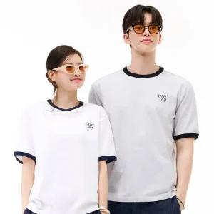 HC24 공용 링거 반팔 티셔츠 [S-XL] 유니 커플 세미오버핏 립배색 티셔츠 EBRU584