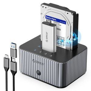 NVMe SSD 및 SATA 3.5 HDD용 ORICO 하드 드라이브 도킹 스테이션 10Gbps(양방향 클로닝 타입-C 하이브리드 스테이션, 독립형 알루미늄 히트 싱크 포함)