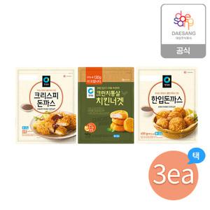 청정원 치킨너겟, 돈까스(430g~500g) 3종(통살치킨너겟, 크리스피돈까스, 한입돈까스) 3개 골라담기