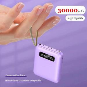 보조베터리 미니 30000mAh 4-in-1 고속 충전(4개 케이블 포함) iPhone Samsung Xiaomi용 모바일 외부 휴대