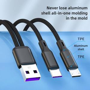 2in 1 듀얼 USB C 멀티 타입-C 분배기 케이블 6A 고속 충전 데이터 전송 나일론 코드 A to