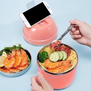 [IXHINM2S_4B]숟가락 포함 이중 도시락 스텐 라면 핑크