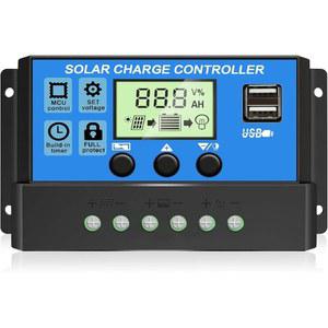 [업그레이드] 30A 태양광 충전 컨트롤러, 12V / 24V 패널 레귤레이터(조정 가능한 LCD 디스플레이 듀얼 USB 포트 타이머 설정 PWM 자동 매개 변수 포함)