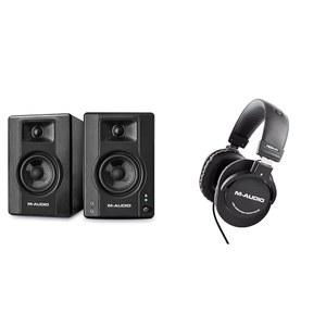 녹음 및 멀티미디어를 위한 블루투스가 장착된 M-Audio BX4BT 4.5인치 스튜디오 모니터 및 PC 스피커, HDH40 u2013 오버 이어 스튜디오 헤드폰, 폐쇄형 후면 디자인
