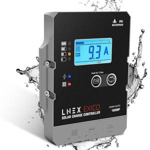 LNEX 태양광 충전 컨트롤러 방수, 10A 초박형 패널 배터리 인텔리전트 레귤레이터(LiFePO4, AGM, 젤, 플러디드 및 리튬 배터리용 LCD 디스플레이 12V /24V PWM 포함)