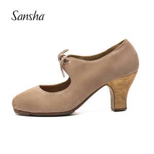 Sansha Professional Flamenco 캐릭터 업 6CM 미들 하이힐 여성 블랙라이트 탄 댄스 슈즈 FL30L