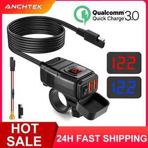 용품 전압계 오토이 액세서리가있는 Anchtek USB 기 QC3.0 핸들 바 고속 충전 방수 12V