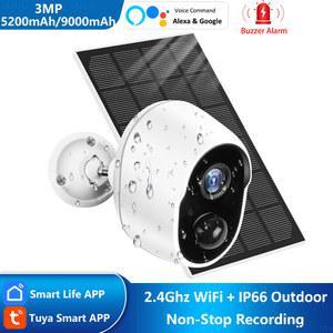 태양광 CCTV 3MP Tuya 스마트 라이프 5200 9000mAh 충전식 배터리 태양열 야외 와이파이 1080P 감시 보안 사이렌 카메라 Alexa Google