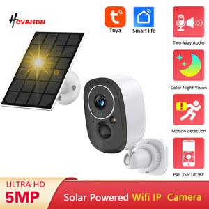 태양광 CCTV 5MP 스마트 라이프 태양 WIFI 감시 카메라 컬러 나이트 비전 무선 보안 내장 충전식 배터리