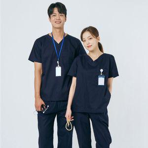 스크럽복 병원근무복 치과유니폼 간호사스크럽 네이비 V넥 쿨스판 베이직 세트 남성 여성