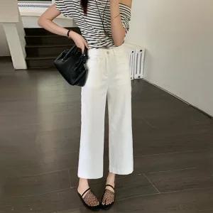 LF-8111 / 여름 여성 흰색바지 8부 9부 키작녀 스판데님 와이드 일자 통