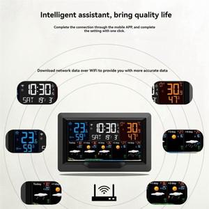 AF91-Tuya WIFI 스마트 기상 관측소 온도 습도 측정기 일기 예보 실내 실외 날씨 알람 시계 EU 플매트 카펫