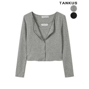 [하프클럽/탱커스]여성 끈나시 스냅단추 가디건 셋업