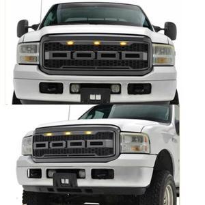 수정 자동 메쉬 마스크 커버 전면 레이싱 그릴 그릴, 포드 F250 F350 2005 2006 2007 적합, LED 조명 포함