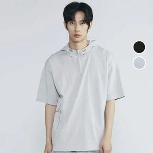 남성 나일론 오버핏 후드 스트링 반팔 티셔츠 B232TS310P