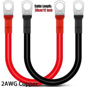 2Pcs 배터리 인버터 케이블 30cm 12V 2AWG 구리 자동 방수 트럭 오토바이 태양 RV