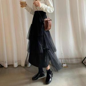 여성 봄치마 망사 캉캉 리본 롱스커트 러블리 쉬폰