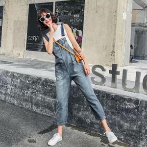 청점프수트 데일리멜빵바지 일자 청바지 롤업 팬츠