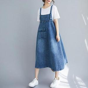 F42595감성 루즈핏 등조임 롱멜빵청원피스 롱데님원피스