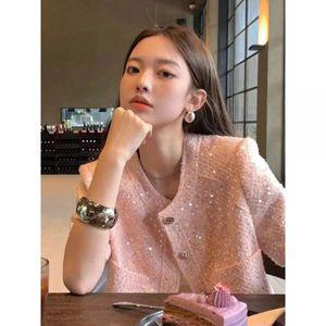 트위드 자켓 여자 린넨 크롭 코트 여성 가죽 청 재킷 여성용 프렌치 스팽글 짧은 패션 아우터 고품질 Y2K