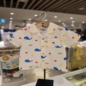 [블루독베이비] 25/SS(크림)린넨 고래과일 셔츠(4531432203)/백일 돌 선물 나들이 여름 유아 조카 신생아