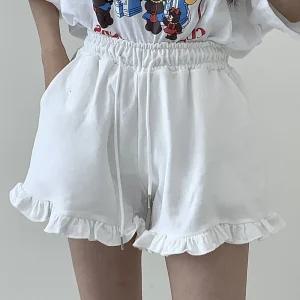 밑단프릴 포켓쭈리 밴딩반바지 여성데일리 면캐주얼 치마바지 트레이닝팬츠