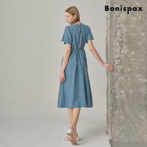 [롯데백화점]보니스팍스 스트랩 플레어 롱 데님 원피스 (XP2OW013L0)