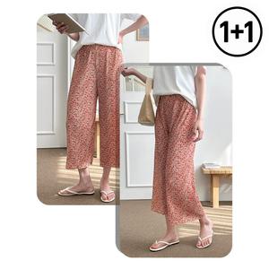 꽃무늬 할미플리츠 쿨링 아이스 팬츠 여름 8부 2세트
