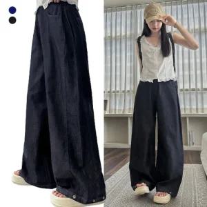 하이제시카 / 5 C S XL 3단기장 논페이드 생지 스냅버튼 와이드 데님 롱팬츠