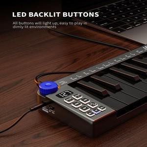 LEKATO 미니 MIDI 키보드, 블루투스 MIDI 컨트롤러, 미니 키 360 노브, 소형 MIDI 키보드, 25 키