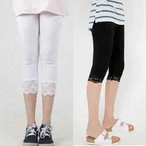 여성용 레이스 밑단 7부 레깅스 밴딩 스판 데일리 이너