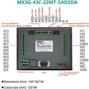 Coolmay 오리지널 HMI PLC 올인원 MX3G-43C 70C 시리즈 내장 아날로그 입력 출력, 5AD 2DA 지지대 MODBUS RTU RS485 RS232, 4.3 인치, 7 인치