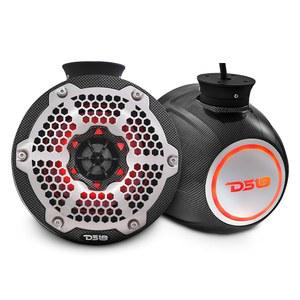 통합 RGB 조명이 있는 DS18 CF-PS6 2방향 웨이크보드 포드 타워 스피커 - 제트 스카이에 적합한 300 MAX u2013, ATV, UTV, 지프, 나란히, 마린, RZR에 이상적입니다