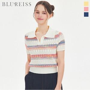 [블루레이스] 빈티지 오픈 카라 줄지 니트_B5M1KT2131