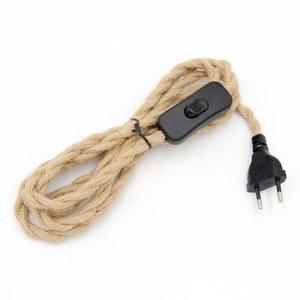 220V AC 유로 플러그 전원 코드 빈티지 대마 황마 로프 땋은 온/오프 스위치로 덮여 벽 램프 코드 케이블에 대한 2 미터 길이